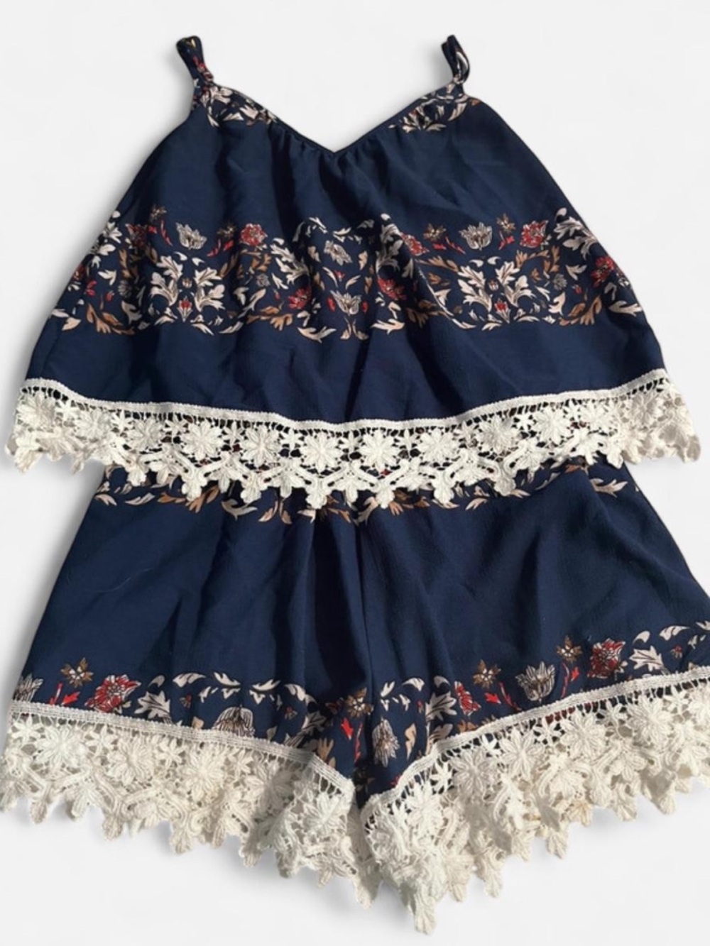 entro Navy Floral Lace-Trim Romper